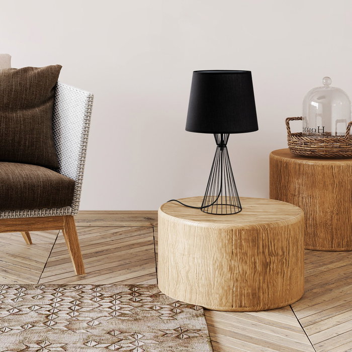 Opviq Telıs - 5371 Lámpara de Mesa con Cuerpo Metálico y Pantalla de Tela Negra
